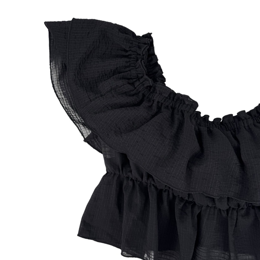 Zara Ruffled Off Shoulder Black Crop Top Size Medium Festival Casual Summer - Picture 12 of 15